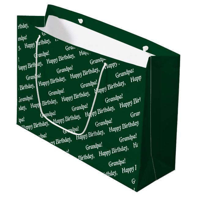 Chic White Script Happy Birthday, Grandpa! Green  Large Gift Bag (Front Angled)