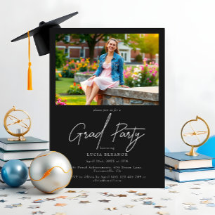 Chic White Script High School College Graduation Invitation