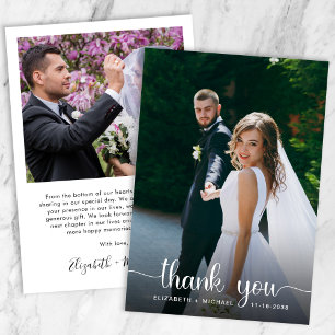 Chic White Script Photo Overlay Wedding Thank You Card
