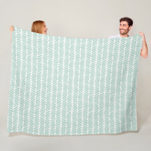 Chic White Seaglass Green Abstract Chevron Fleece Blanket