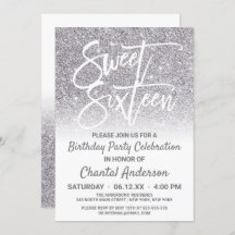 Chic White Silver Faux Glitter Ombre Sweet Sixteen
