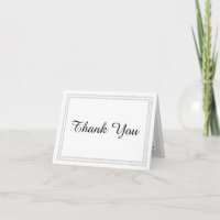 Chic White Silver Faux Glitter Trim-Thank You Card