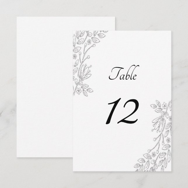 Chic White Silver Foil Floral Table Number Card (Front/Back)