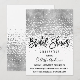 Chic White Silver Glitter Confetti Bridal Shower Invitation