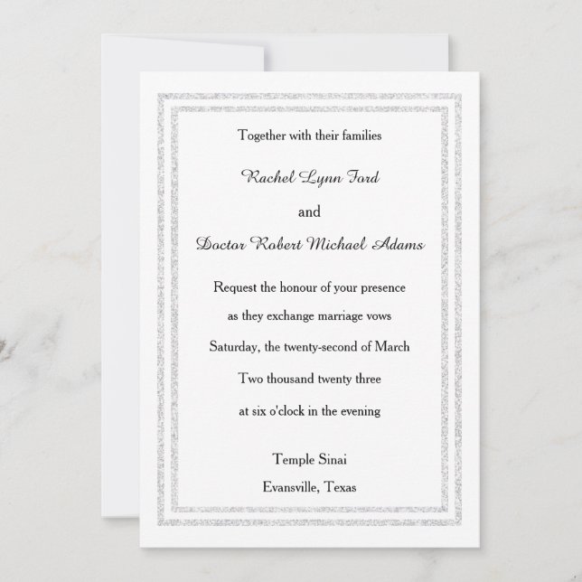 Chic White Silver Glitter Trim- Wedding Invitation (Front)