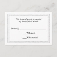 Chic White Silver Glittered Trim - RSVP Card