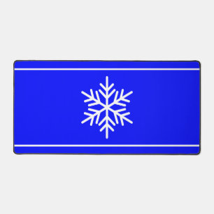 Chic White Stylish Snowflake Stripes On Royal Blue Desk Mat