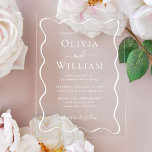 Chic White Wavy Frame Wedding Acrylic Invitations<br><div class="desc">Chic clear acrylic wedding invitation with a minimalist vibe featuring a trendy white wavy frame,  the names of the bride and groom in elegant white serif typography and the wedding details in simple,  modern white lettering.</div>