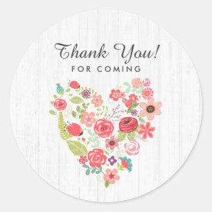 Chic White Wood & Whimsical Floral Thank You Favou Classic Round Sticker