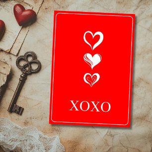 Chic White Xoxo Three Cutout Heart   Red Gift Tags Holiday Card