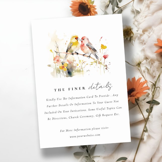 Chic Wild Botanical Love Birds Wedding Detail Enclosure Card (Creator Uploaded)