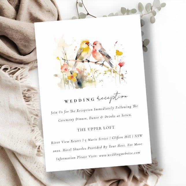 Chic Wild Botanical Love Birds Wedding Reception Enclosure Card (Creator Uploaded)