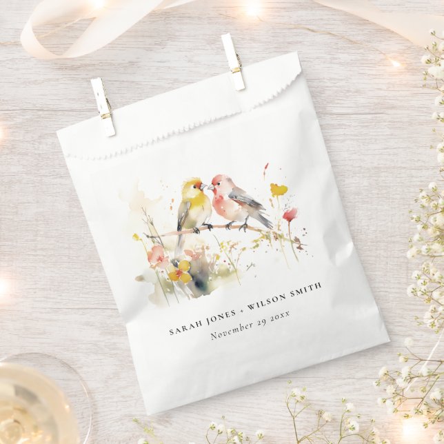 Chic Wild Botanical Watercolor Love Birds Wedding Favour Bag (Clipped)