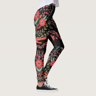 Chic Wild Flower Folk Art Leggings