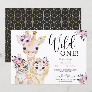 Chic Wild One safari girls 1st birthday party Invitation