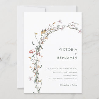 Chic Wildflower Arch Minimal Simple Modern Wedding Invitation