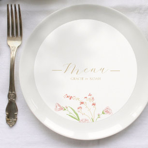 Chic Wildflower Bouquet Ivory Card Wedding Menu