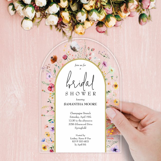 Chic Wildflower Bridal Shower Arch-Top Acrylic Invitations (Wildflower Bridal Shower Arch-Top Acrylic Invitations - order clear or frosted)