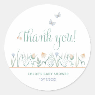 Chic Wildflower Butterfly Baby Shower Thank You Classic Round Sticker