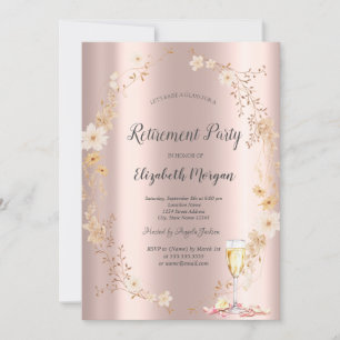 Chic Wildflower Champagne Rose Gold Retirement  Invitation