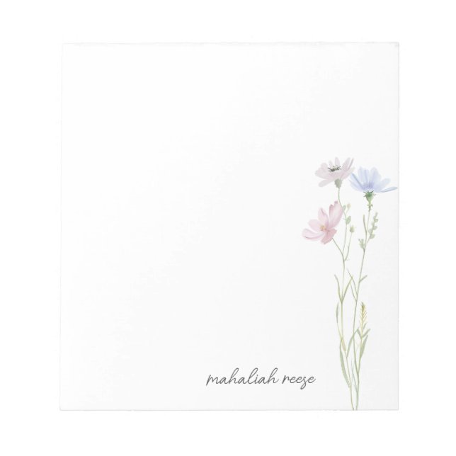 Chic Wildflower Meadow Calligraphy Personalised Notepad (Front)