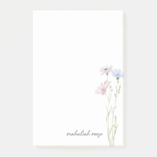 Chic Wildflower Meadow Calligraphy Personalised Post-it Notes