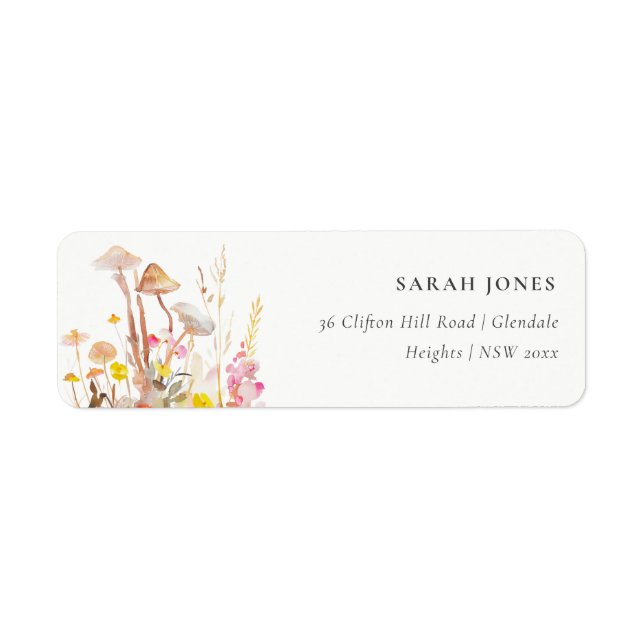 Chic Wildflower Mushroom Autumn Botanical Address Return Address Label (Front)