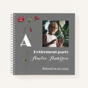Chic wildflower photo retirement grey guest book