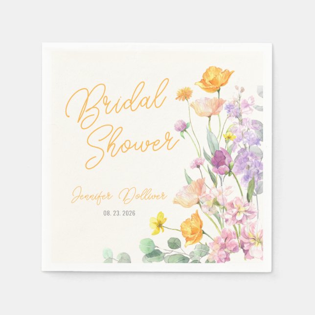 Chic Wildflower Script Bridal Shower Napkin (Front)