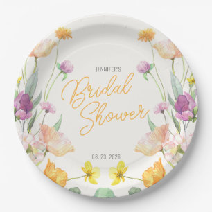 Chic Wildflower Script Bridal Shower Paper Plate