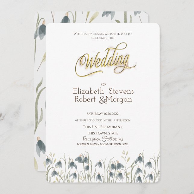 Chic Wildflower Snowdrops Wedding  Invitation (Front/Back)