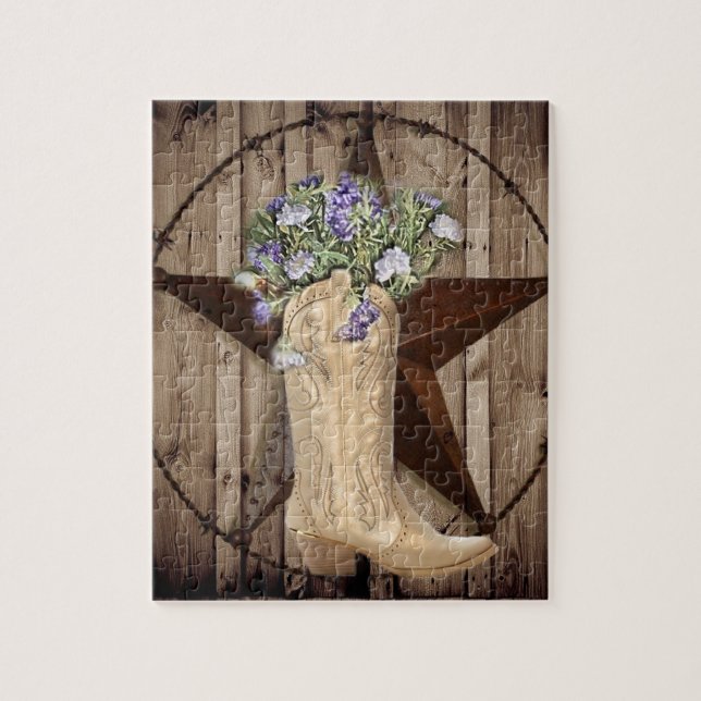 Chic Wildflower Texas Star Western country cowgirl Jigsaw Puzzle (Vertical)
