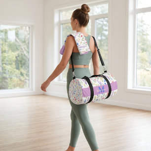 Chic Wildflower Watercolor Floral Monogram Name Duffle Bag