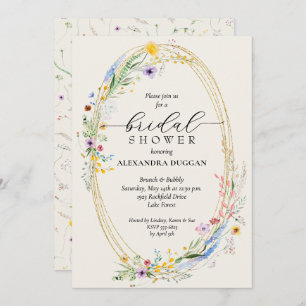 Chic Wildflower Wreath Ivory Bridal Shower Invitation