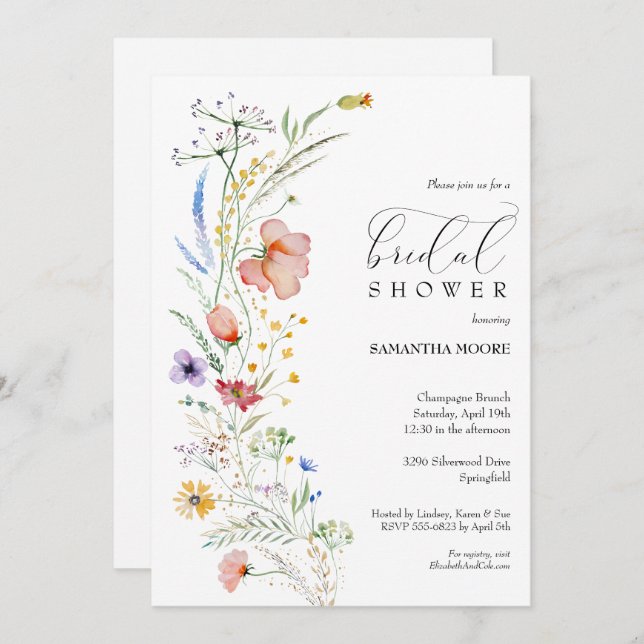 Chic Wildflowers Bridal Shower Invitations (Front/Back)