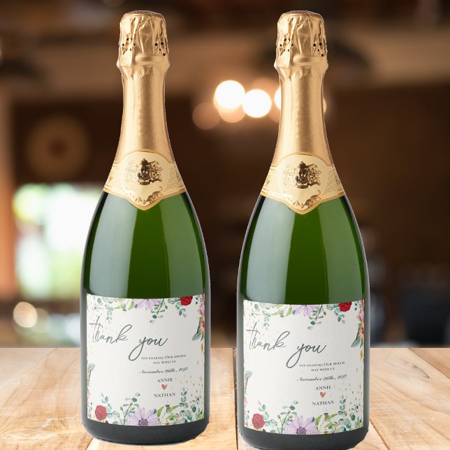 Chic Wildflowers Floral Wedding Thank You Favour Sparkling Wine Label (Chic Wildflowers Floral Wedding Thank You Favor Sparkling Wine Label)