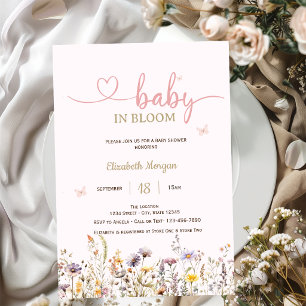 Chic Wildflowers Pink Baby In Bloom Baby Shower Invitation