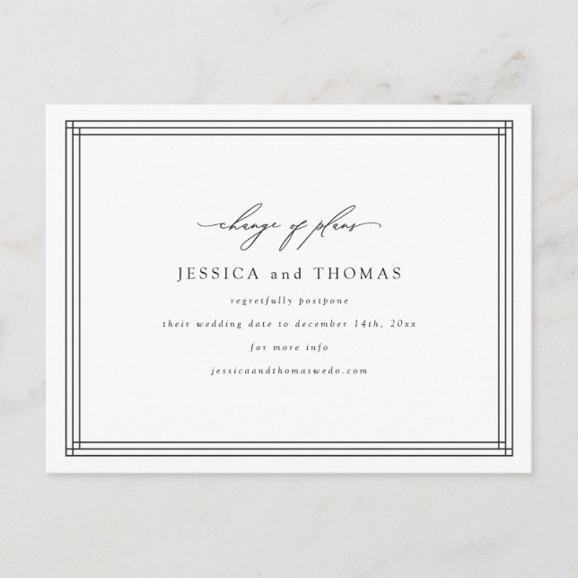 Chic Window Wedding Postponement Change the Date Announcement Postcard (Front)
