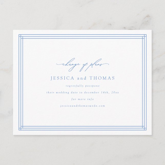 Chic Window Wedding Postponement Change the Date Announcement Postcard (Front)