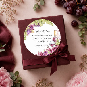 Chic Wine and Dine Housewarming Party Favour Classic Round Sticker