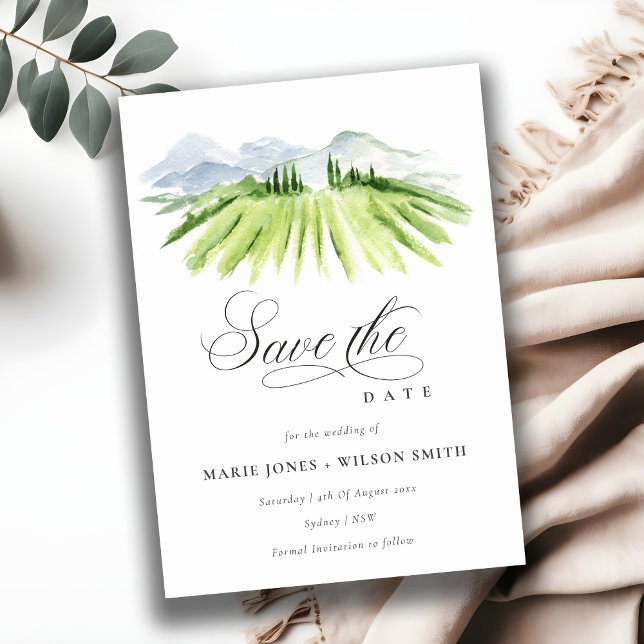 Chic Winery Vineyard Mountain Save The Date Card  (Creator Uploaded)
