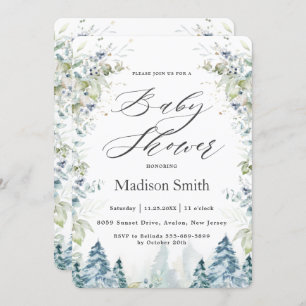 Chic Winter Alpine Trees Baby Shower Neutral  Invitation