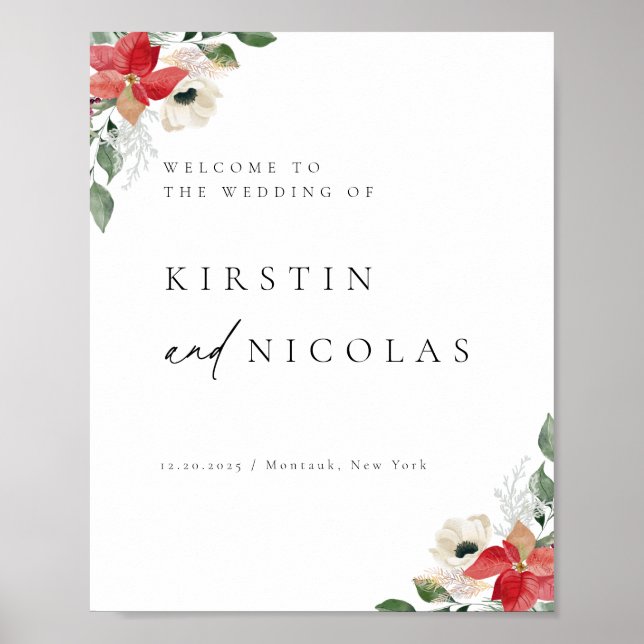 Chic Winter Botanical Floral Wedding Welcome Poster (Front)