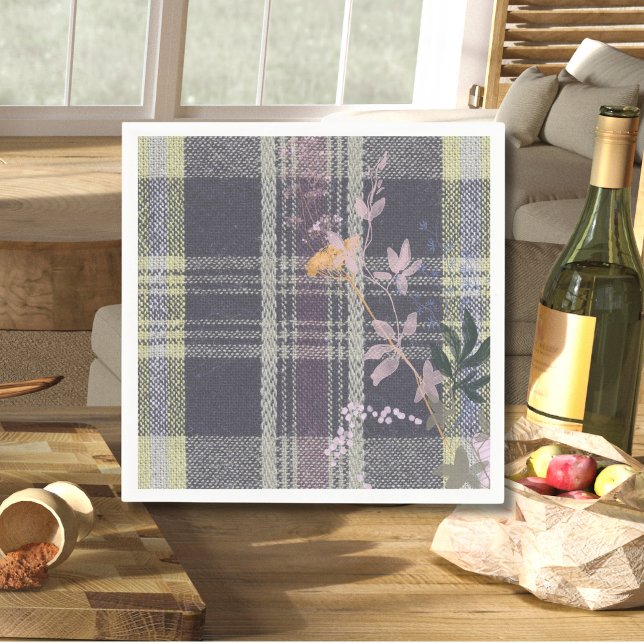 Chic Winter Check Floral Plaid Farmhouse Napkin (Creator Uploaded)