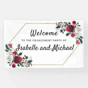 Chic Winter Engagement Party Welcome Red Floral Banner