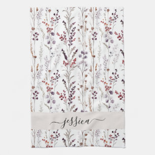 Chic winter flowers script name  tea towel