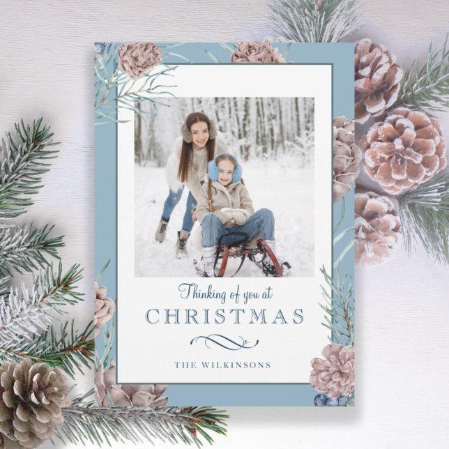 Chic Winter Holiday Pine on Blue Background Card (Creator Uploaded)