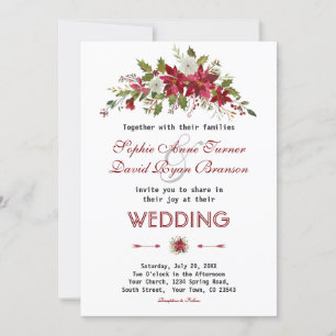 Chic Winter Holiday Poinsettia Wedding Invitation