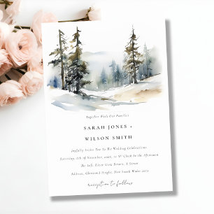 Chic Winter Pine Trees Snow Landscape Wedding Invitation