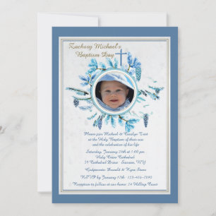 Chic Winter Religious Photo Invitation Blue
